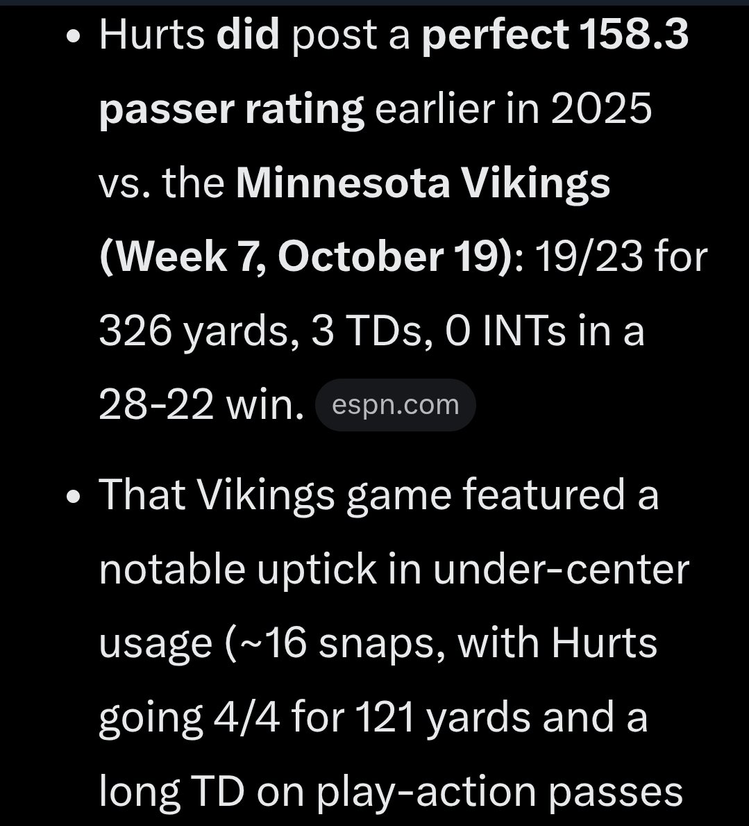 MostlyEagles's tweet photo. The fact that y'all refuse to accept reality tells me it's not about football. 

- Hurts Whiteboard w/ Mooch 2020
- Hurts vs raiders 2021
- Hurts vs Vikings 2025
+ Hurts statements after game
 
There's ample proof that lack of UC was a Sirianni constraint and not QB preference. https://t.co/bunCxUF5kE