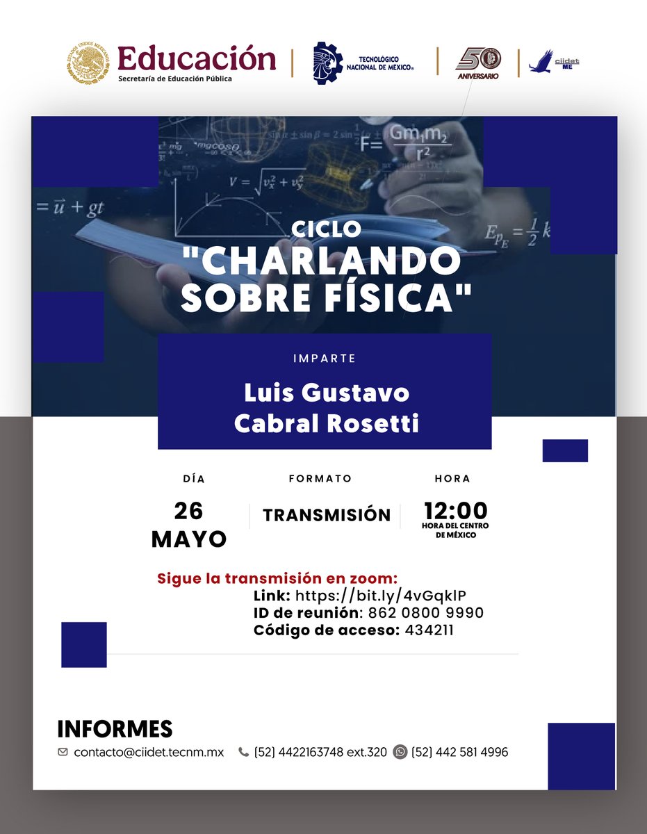 ⚛️🔬 ¡La ciencia también se conversa!
Llega una nueva sesión del ciclo Charlando sobre Física con el tema “Fuerzas que no son Fuerza” por Luis Gustavo Cabral Rosetti.
🗓️ 26 de mayo | 12:00 hrs.
💻 Transmisión en Zoom
Explora conceptos científicos de forma accesible, dinámica.