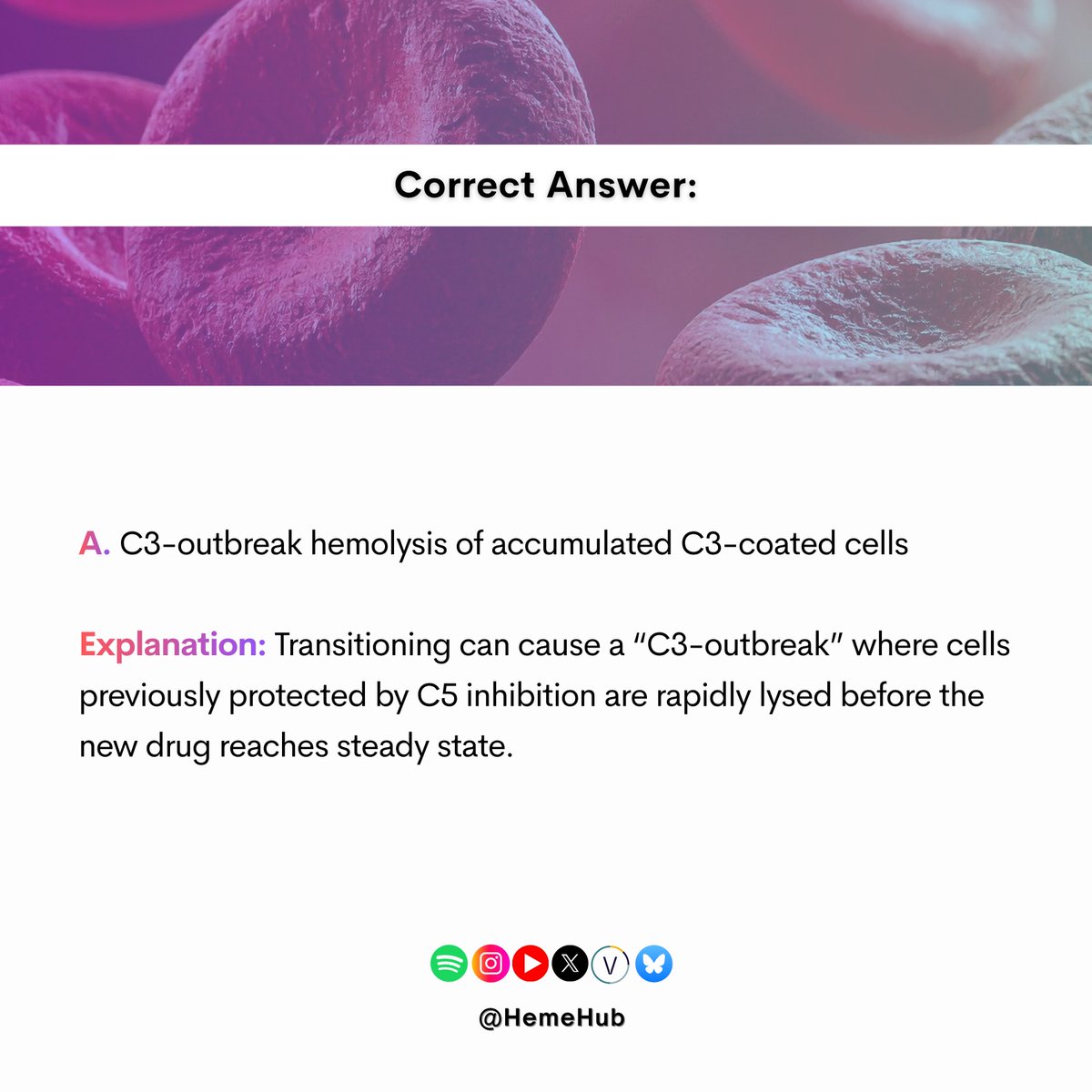 HemeHub's tweet photo. 🩺🔍Today’s clinical questions!       

Swipe to see the answers and explanations!

#PNH #ComplementInhibition #C3Inhibitors #FactorBInhibitors #Pegcetacoplan #Iptacopan #BreakthroughHemolysis #ExtravascularHemolysis #IntravascularHemolysis #ComplementCascade #Hemolysis #ClinicalHematology #Hematology #HemeOnc #MedicalEducation #ClinicalCases #RareDiseases #HEMEHUB