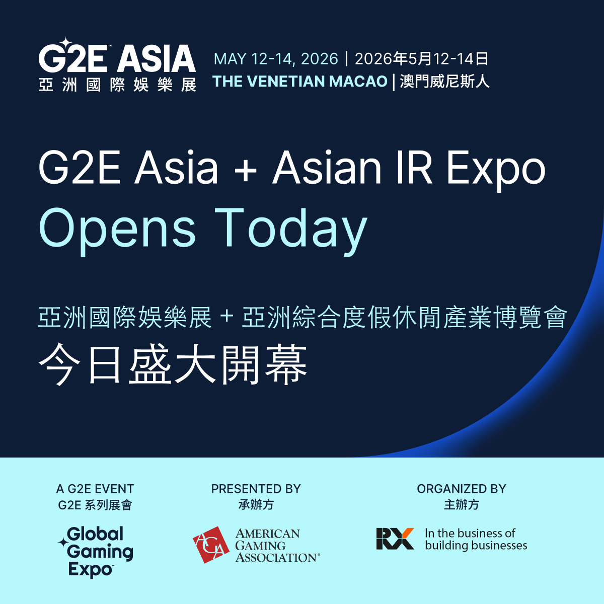 g2easia's tweet photo. #G2EAsia2026 + Asian IR Expo opens today 🎉
Explore 150+ brands, conference sessions, Tech Talk Forum, networking events &amp; the Asian IR Bar x Robo Space experience.
📅 May 12–14📍 The Venetian Macao
👉 Register:
https://t.co/OvAga6niat
🔗 Onsite Events
https://t.co/ZtaxX5fqIn https://t.co/Nxd7zHYpna