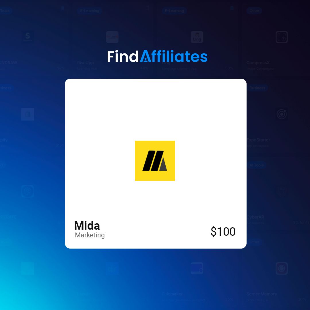 FindAffiliates's tweet photo. Mida's affiliate program is now available inside our directory.

• Category: Marketing
• Commission: $100

Find verified affiliate programs faster and start promoting today.

👉 https://t.co/XgSAyxVKg5 https://t.co/6Y1ldJ58Ul