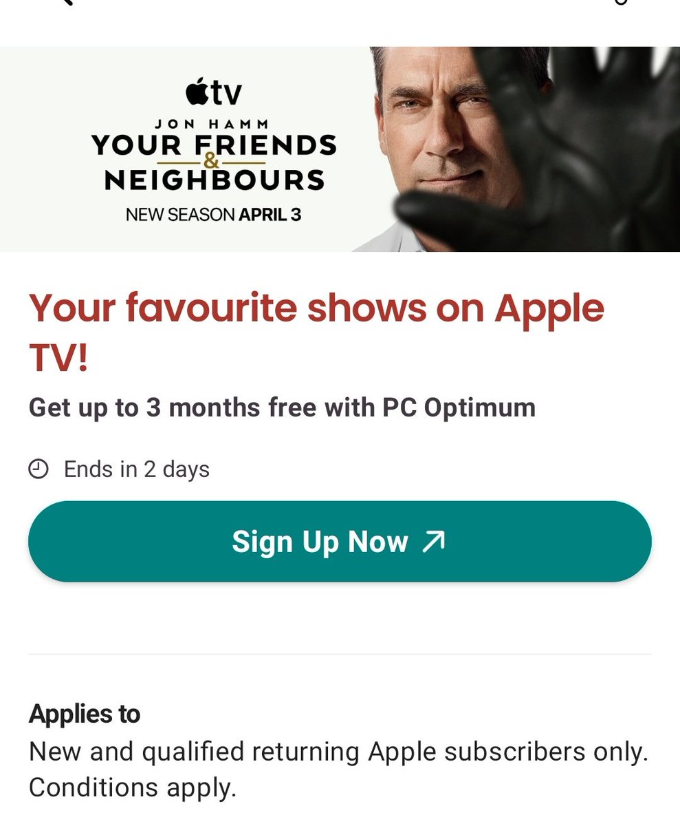 kayrh11's tweet photo. Folks in Canada, there is a 3 month free Apple Music trial on the PC Optimum app. If you are like me and had a free trial for the comeback which is now expiring, this is an option! https://t.co/w4sMI4Xvts