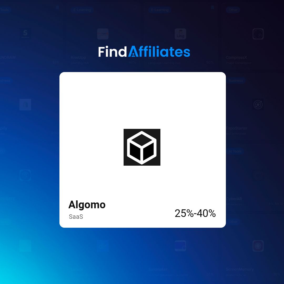 FindAffiliates's tweet photo. Algomo's affiliate program is now available inside our directory.

• Category: SaaS
• Commission: 25%-40%

Find verified affiliate programs faster and start promoting today.

👉 https://t.co/XgSAyxVKg5 https://t.co/Dr2BMuW1J7