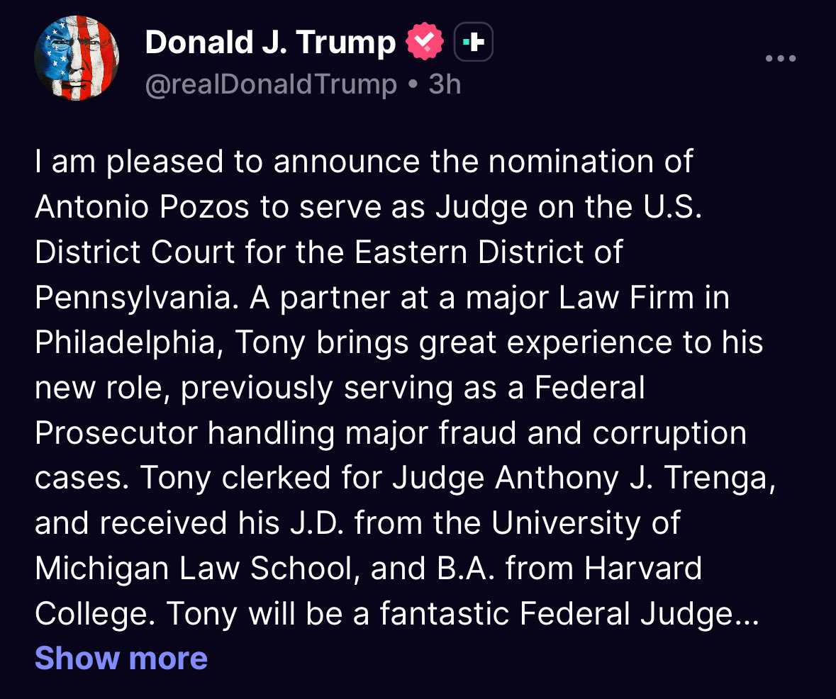 RiggsBTC's tweet photo. Trump is mass nominating his judges.
Friday itโs his new Fed chairman.
The time has come.
@NewsTreason @Rightanglenews @LeadingReport @BitcoinNews @TFTC21 @A1Policy @justicecometh @TrumpDailyPosts https://t.co/dTJ8TtoR8W
