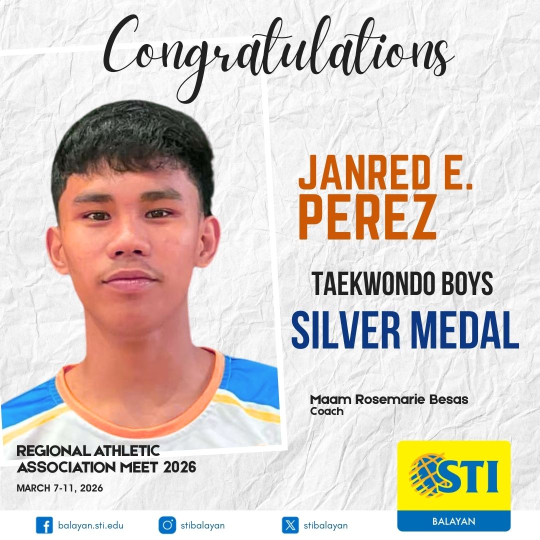 STIBalayan's tweet photo. 🥋 STI Balayan proudly congratulates Janred E. Perez for winning the Silver Medal in Taekwondo Boys at the Regional Athletic Association Meet (RAAM) 2026, held on March 7–11, 2026.

#BeMore #BeSTI 💙💛 https://t.co/7pj7TQYvGm