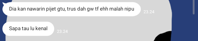 Haddian_'s tweet photo. Customer ku kena tipu pijat panggilan via line. Bisa jadi tergiur muka model, badan kotak-kotak, tinggi 180. 

Aku dapat chat cuma bilang " Yang sabar yaaaa, hitung aja buang sial ". https://t.co/NEW4Mybwer