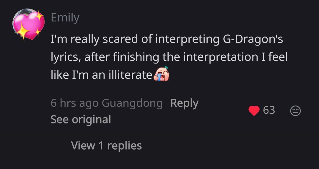 tava lendo uma interpretação da letra do jiyong em wda no rednote e o primeiro comentário 😭😭