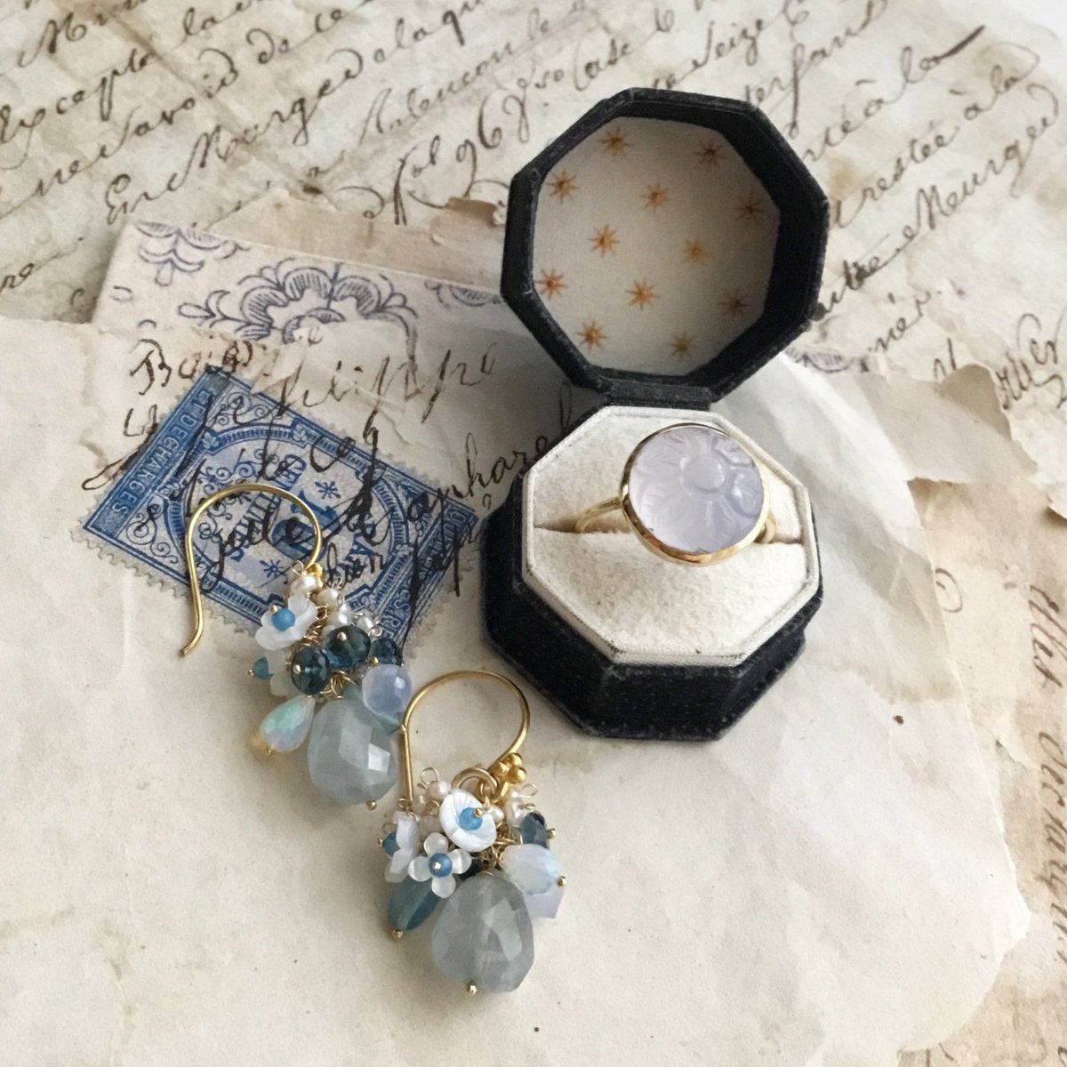 14kgf ミントカルセドニーカービング♡ chalcedony,aquamarine カルセドニーのカービングリング(オレンジ