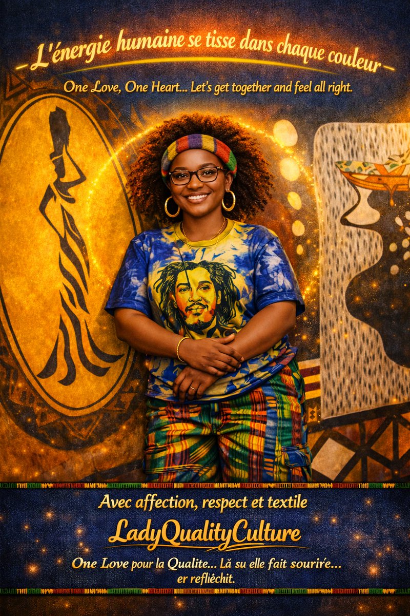 bougouma_edith's tweet photo. Hommage à Bob Marley  11 mai. Son message continue de danser dans nos textiles, de vibrer dans nos cœurs et d’élever nos pas vers plus d’unité. One Love pour la Qualité, là où elle fait sourire… et réfléchit. https://t.co/z8DTbxsZRR