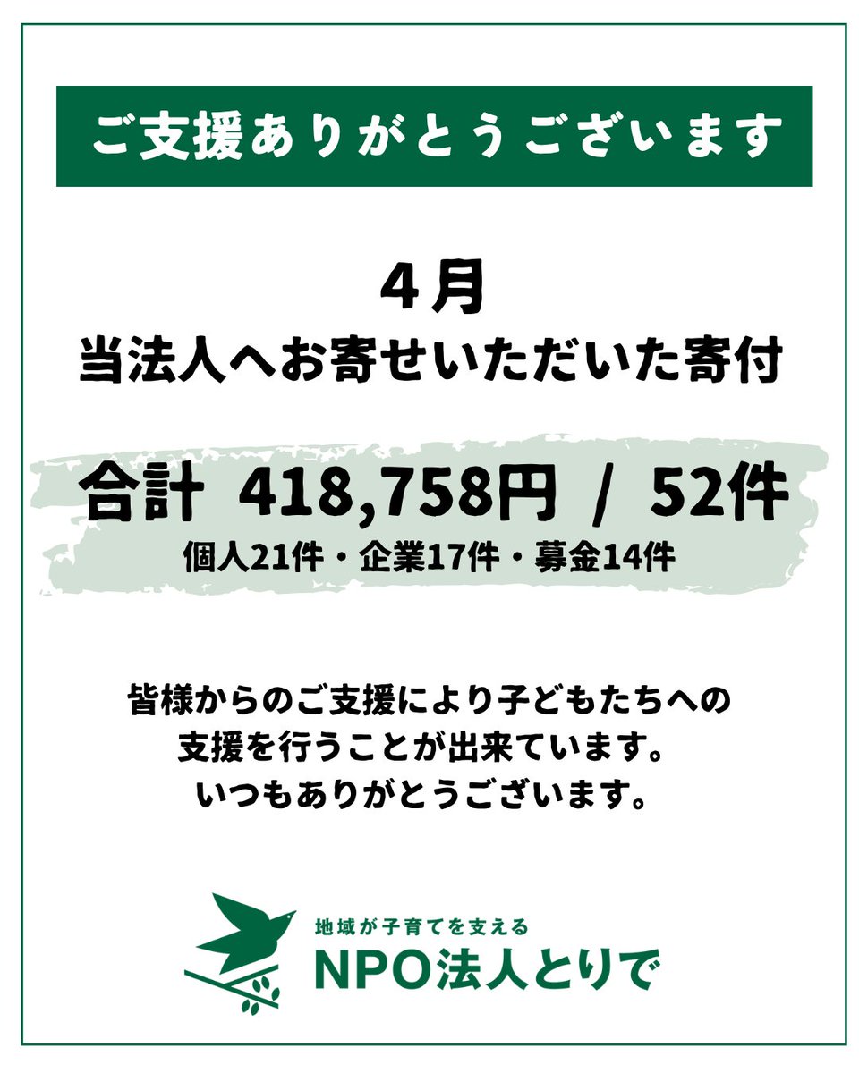 特定非営利活動法人とりで【岩国市・大竹市】 tweet media