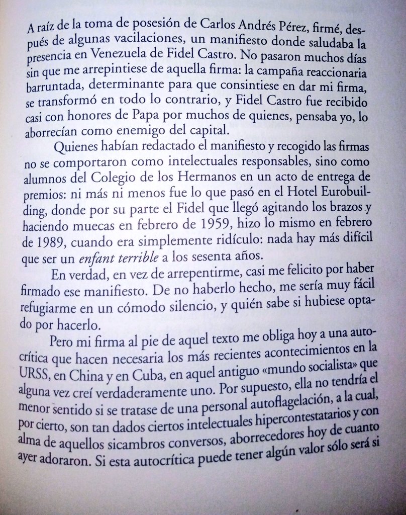 Manuel Caballero confiesa su arrepentimiento por haber estado entre los intelectuales «abajo firmantes» del manifiesto en apoyo a la llegada de Fidel Castro a Caracas en 1989.