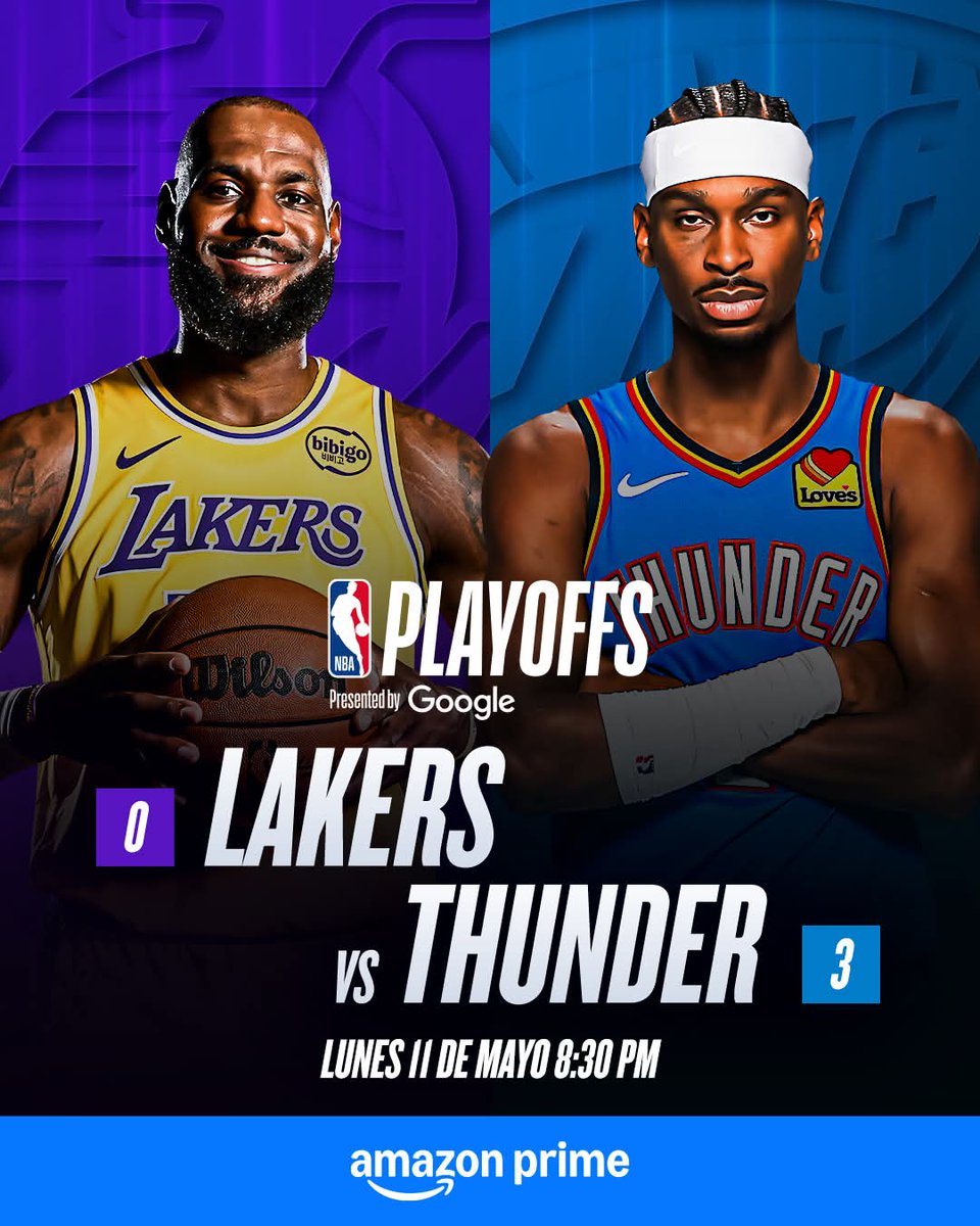 LakersMX's tweet photo. 💛💛¡HOY JUEGAN TUS, MIS, NUESTROS LAKERS!💜💜

#Lakers van por la victoria ante  @okcthunder juego 4 seminales del oeste. #NBAPlayoffs!

🕛Hora: 6:30 PM (Hora MX)🇲🇽
📺 @PrimeVideoMX con las voces de @omarquintero_11 y @feragarr
 
#SomosLakersMX 💛💜 https://t.co/sjwDA6Q19K
