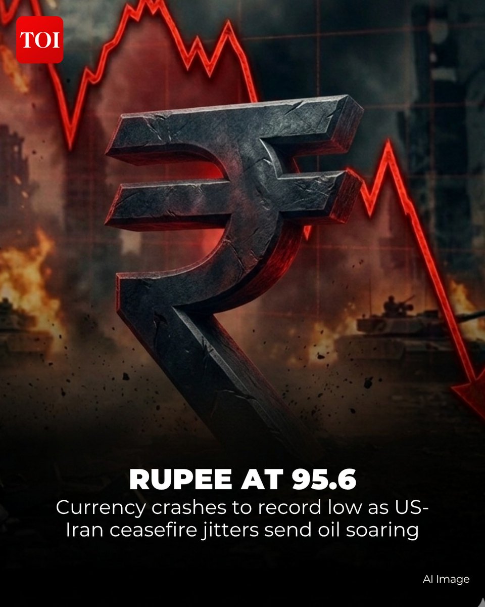 timesofindia's tweet photo. The #IndianRupee hit a record low of 95.63 against the #USdollar amid escalating geopolitical tensions and fragile investor sentiment. Intensifying #MiddleEast conflict, rising oil prices, and sustained #foreign fund outflows are pressuring the currency. This #economic uncertainty is also reflected in a significant dip in domestic stock markets.

More details 🔗 https://t.co/dpIlGVCixU