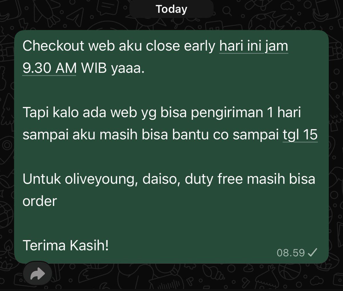 thisisjusttip's tweet photo. Checkout web aku close early ya. Terima kasih ❤️ https://t.co/NWIpgEjX5c