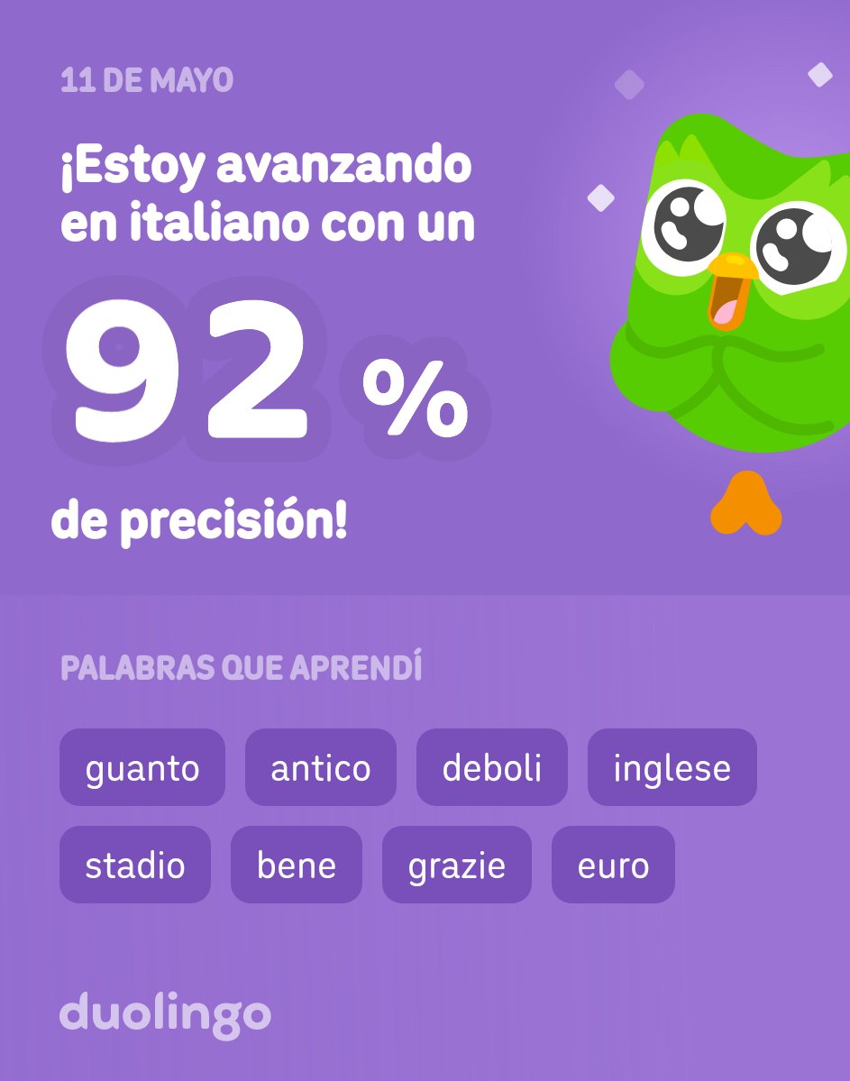 daniel_rap95948's tweet photo. ¡Estoy aprendiendo italiano en Duolingo! Es gratis, divertido y efectivo. https://t.co/mLg6wcUMXj