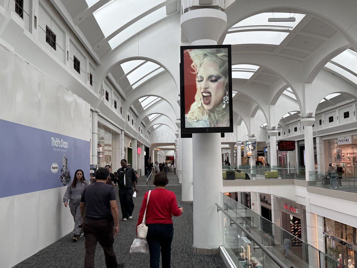 PopCrave's tweet photo. Lady Gaga and Doechii’s “RUNWAY” music video seen playing in malls across the US. https://t.co/CKBNctXjHs