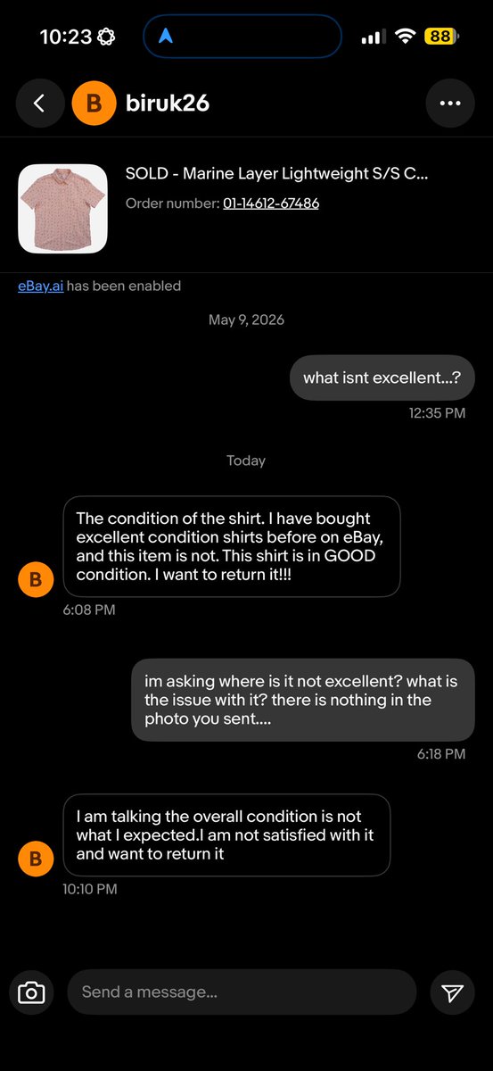WeAreTheTrend's tweet photo. @eBay when are we going to stop this? you are the only platform that has insane amount of returns and buyers who are big babies…there is nothing wrong with this shirt even they cant think of a reason and still I have to pay since they say its not “as described?” cmon now https://t.co/twI0SHulUN