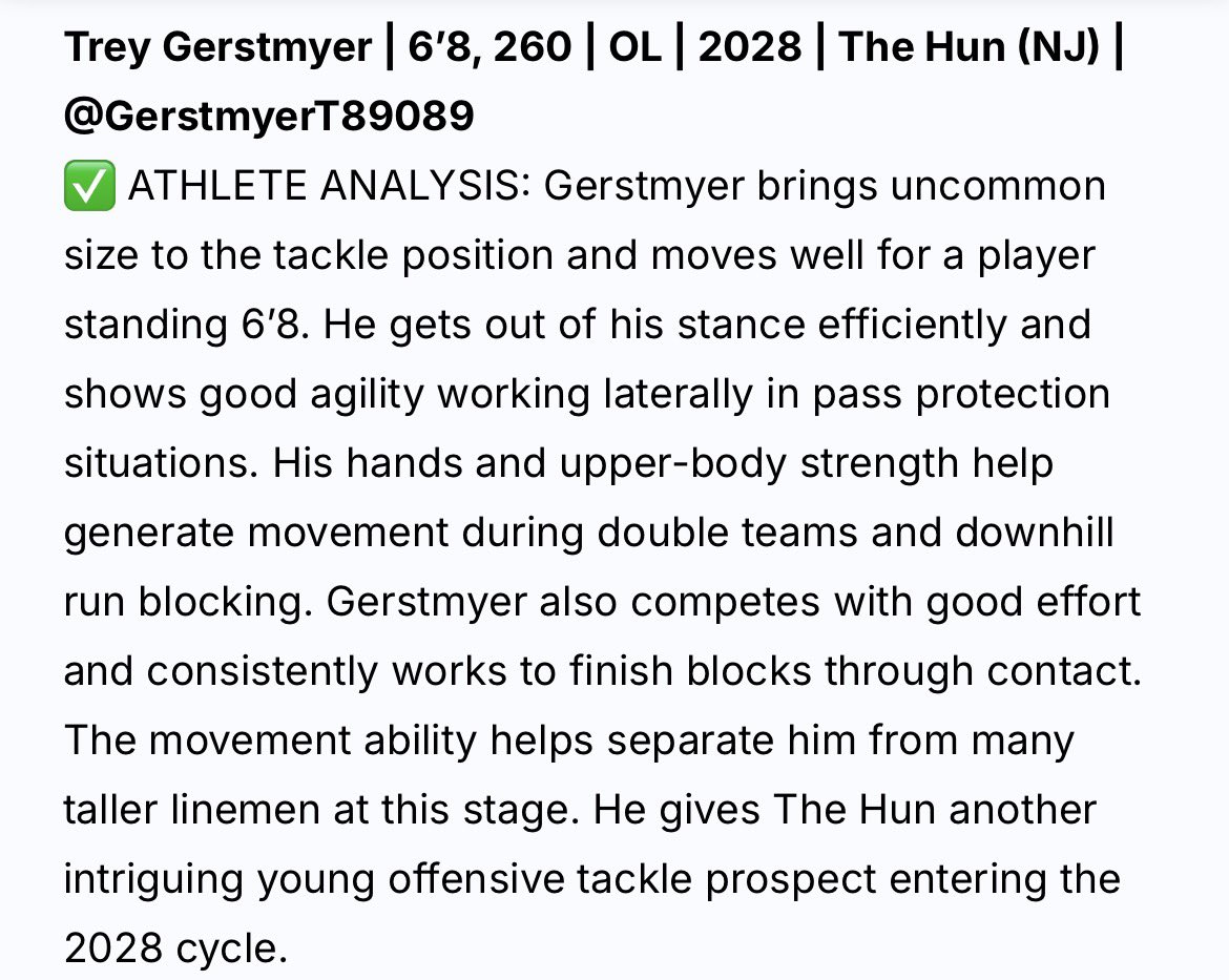 GerstmyerT89089's tweet photo. Thank you so much @sixstarfootball for the evaluation. Can’t wait to prove myself at the next step in my career. #hunfootball @Red_Zone75 https://t.co/QfGakYB7wG