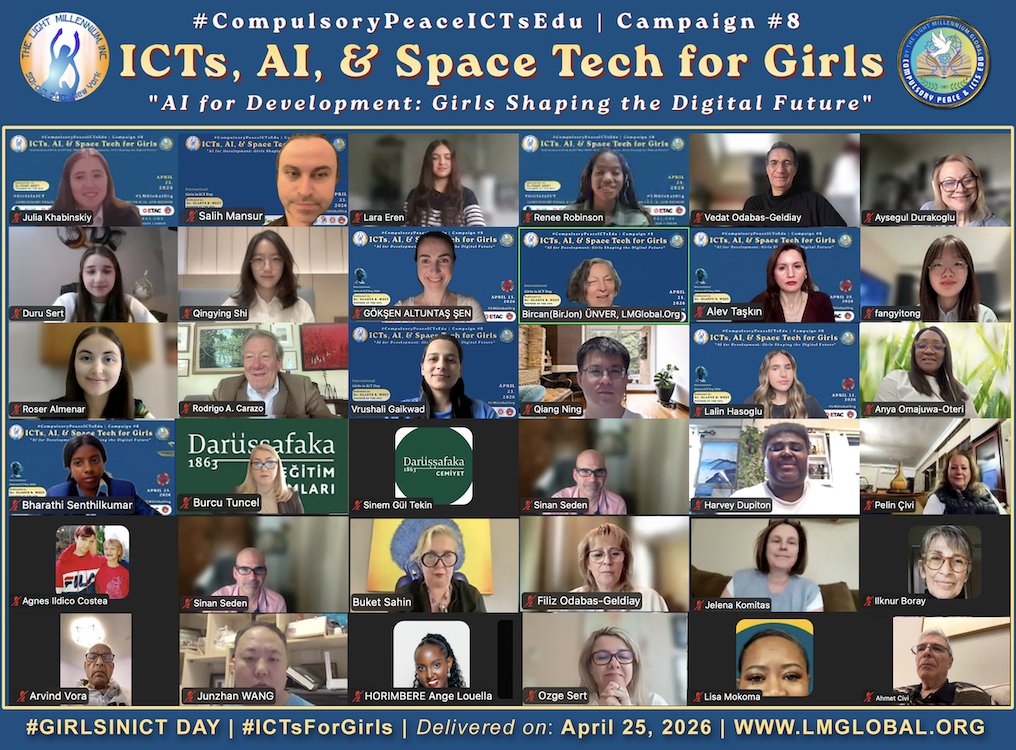 lightmillennium's tweet photo. THE OUTCOME OF THE ICTs, AI, &amp; SPACE TECH FOR GIRLS - 8th Session of the #CompulsoryPeaeceICTEdu Campaign ~ In support of the #GirlsInICT Day:
https://t.co/eAxCpwg0bA
Booklet:
https://t.co/M2yun5711z
@ITUatUNHQ @ITU #SDG4 #SDG5 #WomenInTech #SDG16 #LMGlobalOrg @CivilSociety_UN https://t.co/EKxf4ChacK