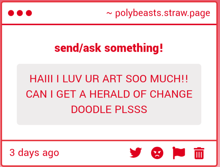 polybeasts's tweet photo. 1/2. CUTE!!!! @strawberryills
I'm assuming YOU'RE responsible for that first one? so cute

3. EVENTUALLY . we're impossibly slow even though we love requests

4. 4 months old... So Sorry.. Probably!!! we like the idea a lot it's super cute so it'll probably get done at some point https://t.co/cfRUnjaQSE