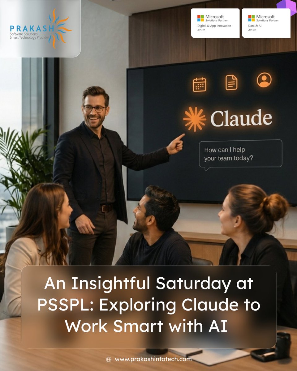 PrakashSoftware's tweet photo. Saturday learning at Prakash Software Solutions
Our team explored Claude and how AI can support smarter workflows, faster drafting, and better productivity. 🚀
Building an AI-ready team, one session at a time.
#Claude #AIAwareness #TeamLearning #LifeatPSSPL https://t.co/j0NUFd6Dfb