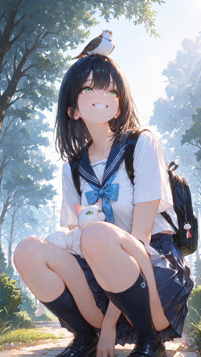 なぜ…頭に鳥が… #AIart #AIイラスト SFW anime illustration. No