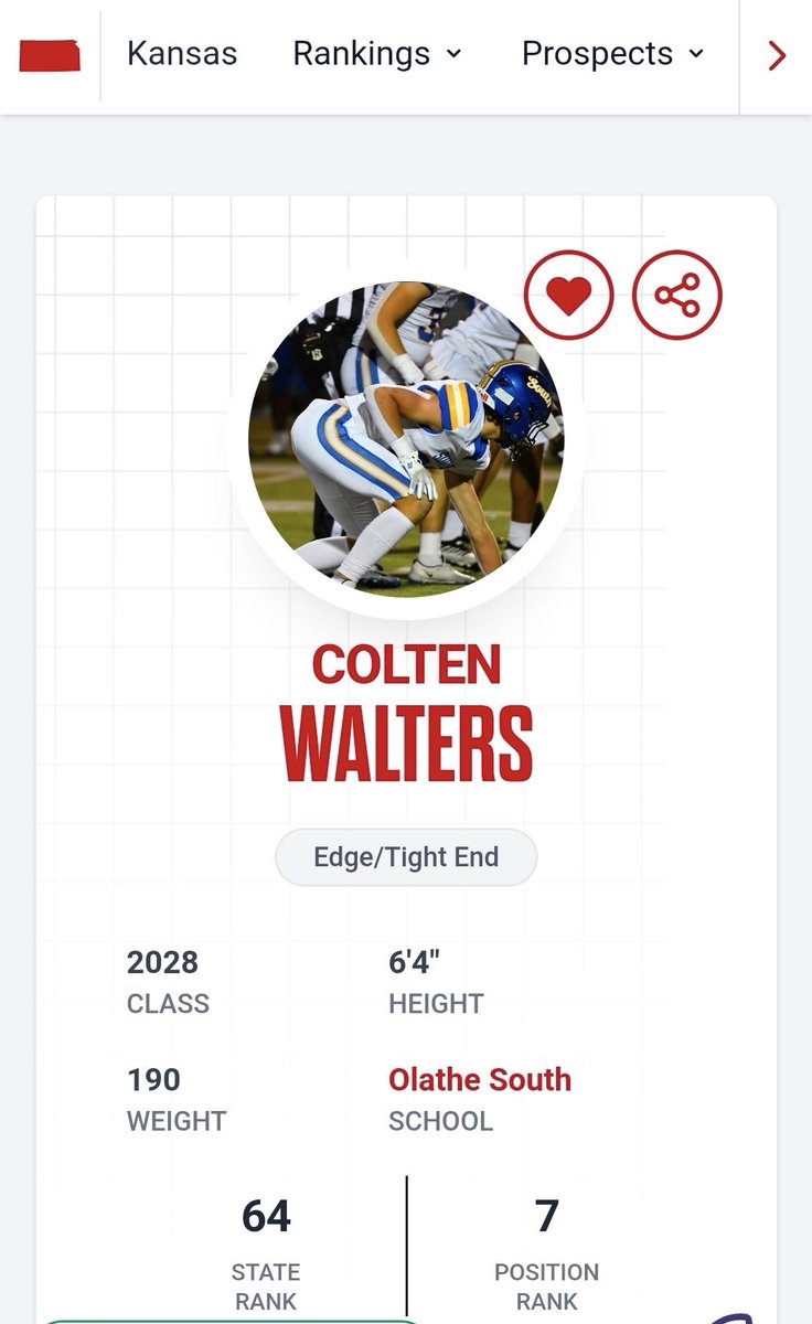 ColtenWalters28's tweet photo. Thanks @BernalPRZKs for the write up and @PrepRedzoneKS for the ranking
@ElevateRecruits @jeremycrabtree @ReedHoward @OSFalconFB @ADMillerOS https://t.co/dINXxkil8k