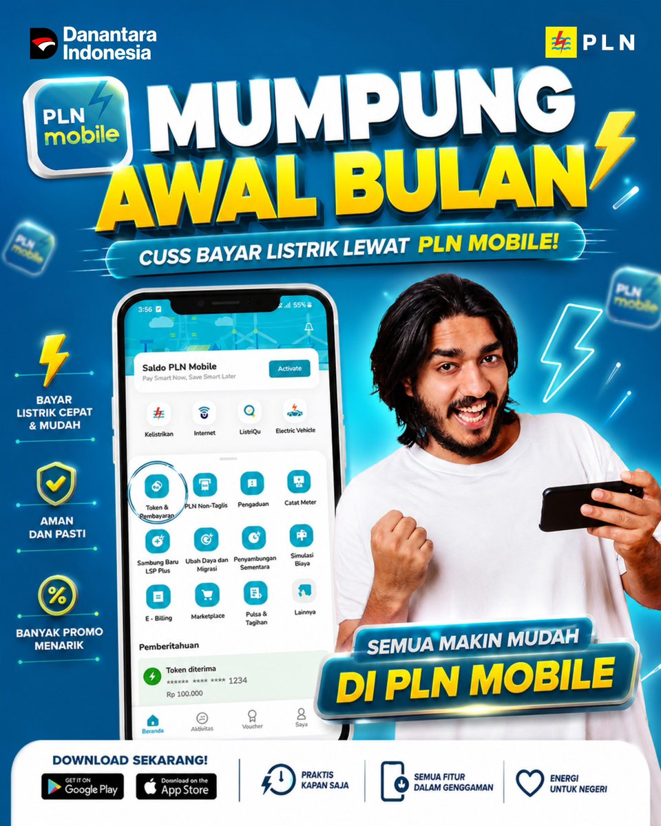iphabafadal's tweet photo. Awal bulan, waktunya lebih bijak kelola tagihan ⚡

Bayar listrik sekarang gak perlu ribet—cukup lewat PLN Mobile.
Cepat, aman, dan bisa dilakukan kapan saja di mana saja.
Semua makin mudah di PLN Mobile ⚡

#PLNUIDSulselrabar
#PLNMobile https://t.co/BX7xHYMm7G