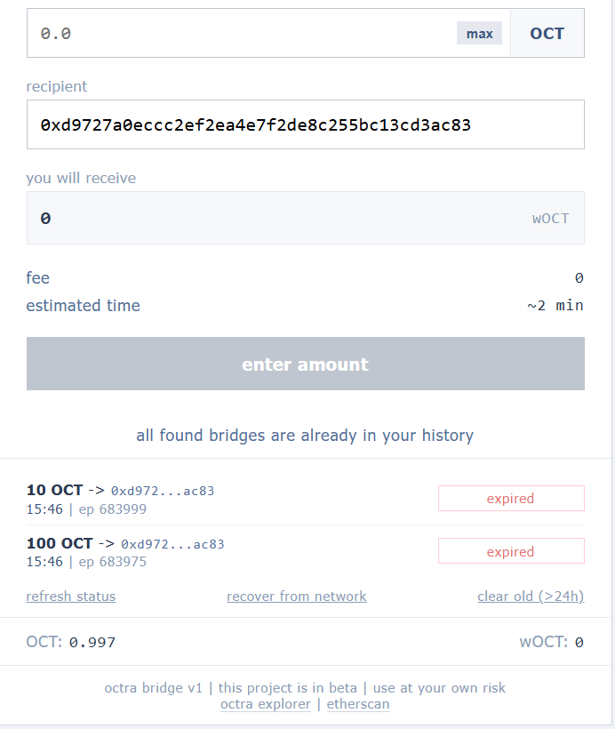 yap_0x's tweet photo. @octra Hello Octra team,
My bridge transaction expired and funds are not recovered yet.
Details:

Amount: 10 OCT + 100 OCT

Recipient: 0xd9727a0eccc2ef2ea4e7f2de8c255bc13cd3ac83
Epochs: ep 683999 / ep 683975
Status: expired
Wallet balance not restored https://t.co/FFPlJzyAlA