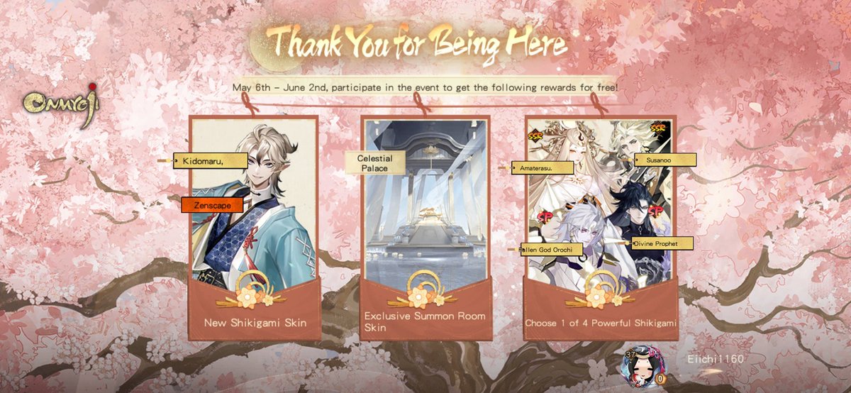 kky309's tweet photo. Timelit Prelude, Grateful for You. The Timelit Prelude event is now open. Participate in the event to claim limited SSR/SP Shikigami Choice, Summon Room Skin, Shikigami Skin, and more for free. https://t.co/0G7xNqNXb3