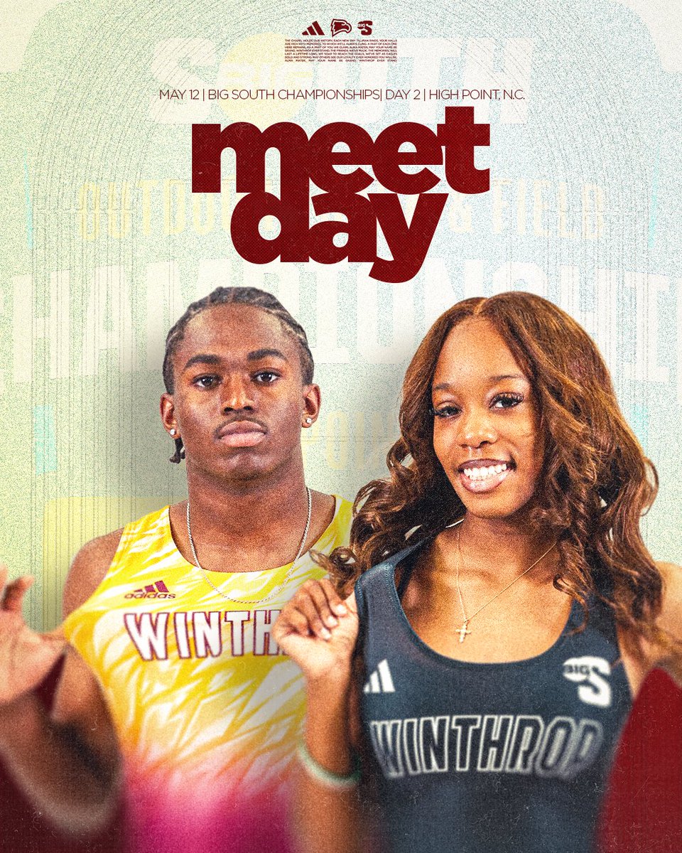 WinthropTrackXC's tweet photo. Day 2️⃣ at Vert Stadium 🏟️

🆚 Big South Conference Outdoor Championships
👟 Vert Stadium
📍 High Point, N.C.
📺 https://t.co/L3Rh9eR4DC (ESPN+)
📊 https://t.co/TywelEAPBD

#ROCKtheHILL | #BigSouthTF https://t.co/6ogfBHDLmi