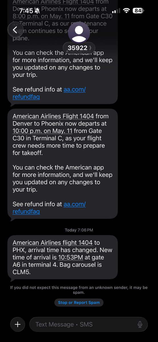 SalsaTim's tweet photo. @AmericanAir I am so disappointed today. My wife and I had a 0833 departure scheduled on flight 1404 to Phoenix and you are still rolling the flight knowing that the emergency brake is out and there is no one at DIA that can fix it. In fact, you continue “rolling” now!! C’mon! https://t.co/xvipU1jA56