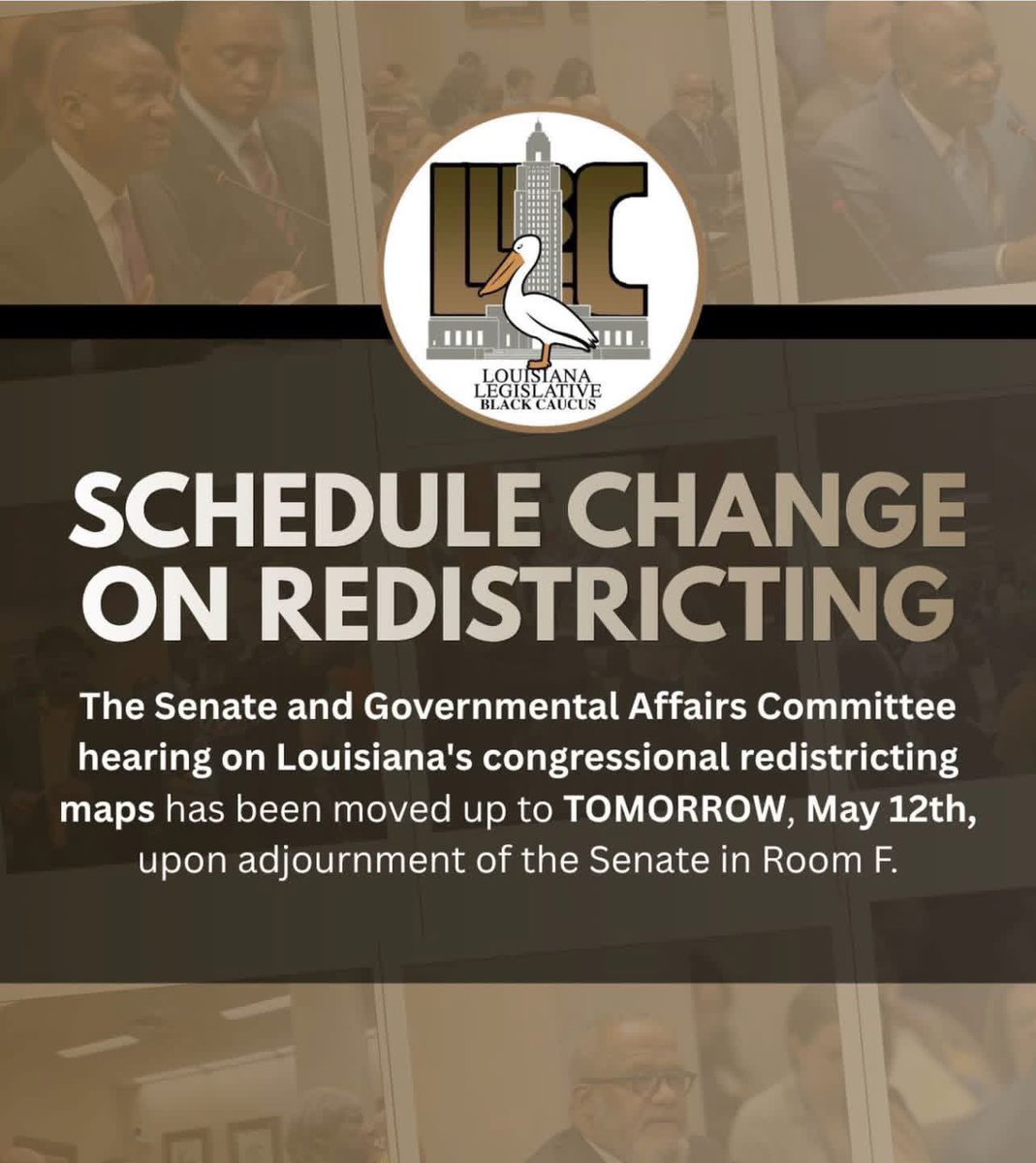 DeeBoydBroker's tweet photo. IMPORTANT SCHEDULE CHANGE: The Committee Hearing for the Congressional Maps has been changed from Wednesday to TOMORROW May 12th upon adjournment in Room F! https://t.co/xT4gPEOmCb