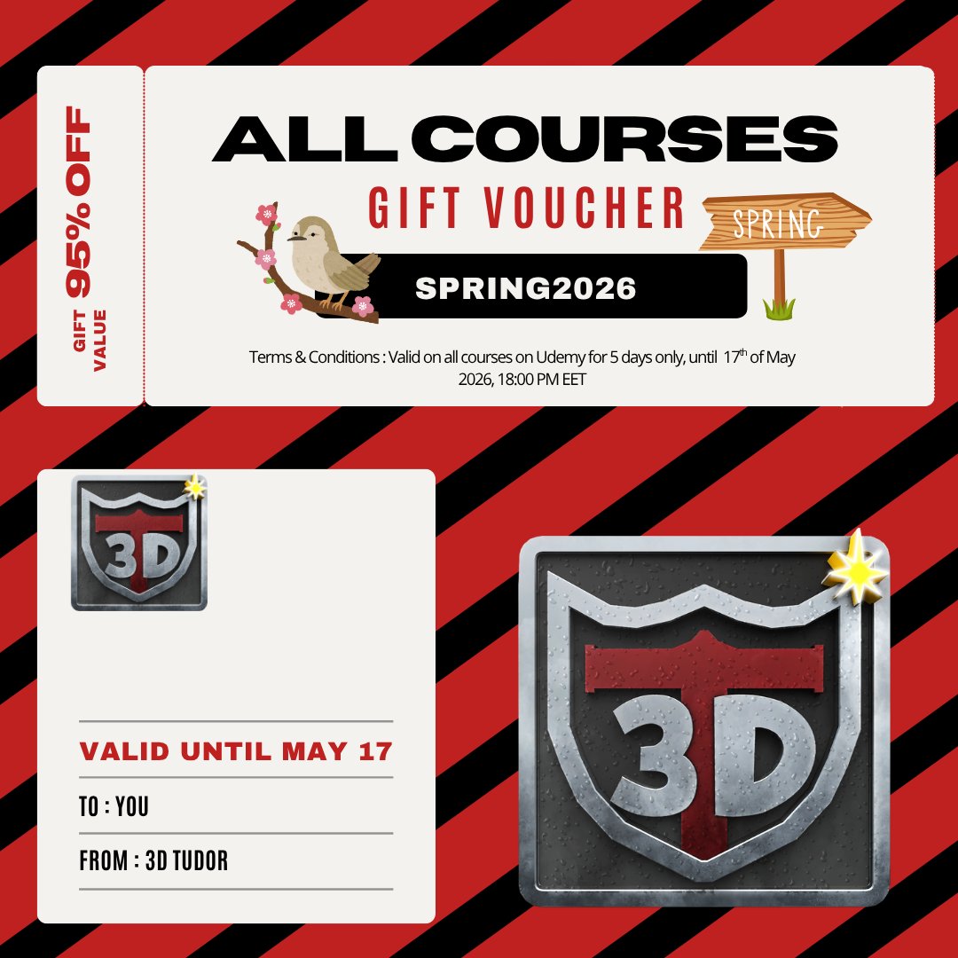 ThreeDTudor's tweet photo. 3D Tudor Spring Sale is live 🌱
Pick one route.
Ignore the rest.
Finish one Blender scene before Sunday.

🎮 Code: SPRING2026
⏰ Ends: 17 May, 08:00 Pacific/18:00 Cyprus
📚 All courses: https://t.co/7H6oWma01j

#Blender3D #3D #Udemy #GameDev #EnvironmentArt #UnrealEngine #3DTudor https://t.co/q5XnkSW9oK