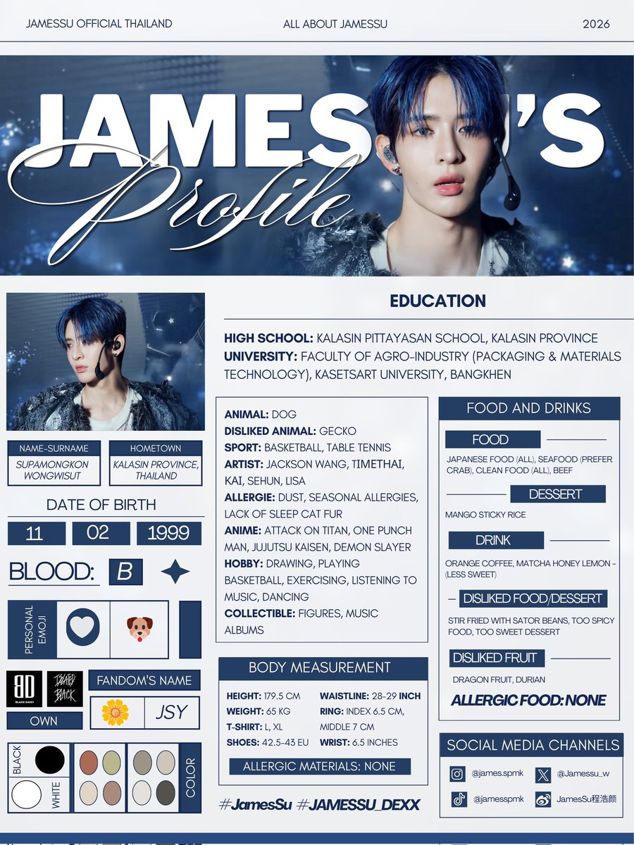 JamesSuOfcTH's tweet photo. 📁 — 𝐉𝐚𝐦𝐞𝐬𝐬𝐮'𝐬 𝐏𝐫𝐨𝐟𝐢𝐥𝐞
            
      ~ 𝐔𝐩𝐝𝐚𝐭𝐞 𝟐𝟎𝟐𝟔 ~ ʚ 🤍 ɞ

📡 𝐂𝐨𝐧𝐭𝐚𝐜𝐭 
IG : james.spmk
X : @Jamessu_w 
Tiktok : jamesspmk
Weibo : JamesSu程浩颜

✮ 𝐇𝐚𝐬𝐡𝐭𝐚𝐠 ✮
#JamesSu #JAMESSU_DEXX
#DEXXth #JSY #TheX https://t.co/sD6U4bQgpw