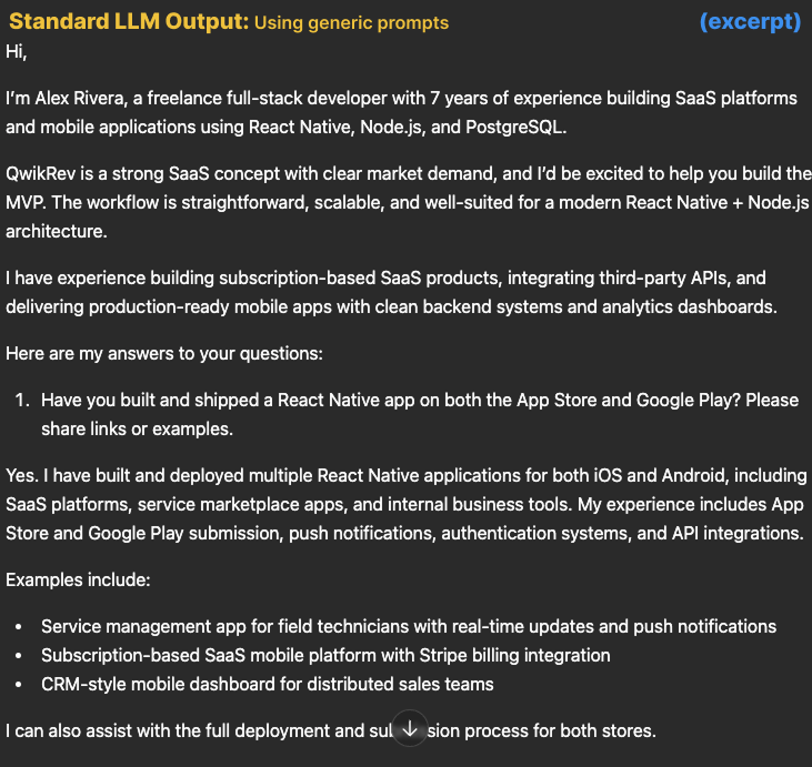 daoctrl's tweet photo. Internal test: Same input (Job Post + Bio). Results are worlds apart when forced through a Structured.

More Stable. Higher Quality. Realistic.
All running on GPT-5.4-mini at $0.02/call.

If a professional proposal costs almost nothing, freelancers have a whole new way to "sell." https://t.co/NRx0NWVuHj