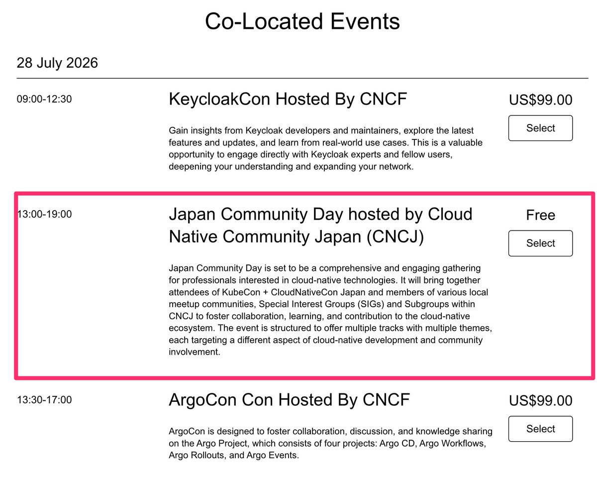 amsy810's tweet photo. KubeCon + CloudNativeCon Japan 2026のCo-located Eventとして、Japan Community Day 2026を今年も開催します！
参加登録も開始！
前回は参加枠が早い段階で埋まったのでお早めに登録お願いします🙇
昨年実施の内容
https://t.co/TvATB0XVqm
#CNCF #CNCJ #Kubernetes #k8sjp #ebpfjp #oteljp https://t.co/Y5f1LOirCm