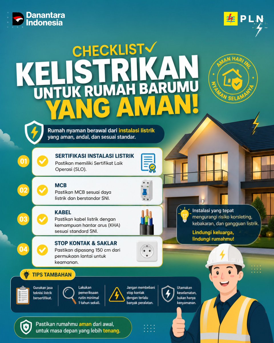 iphabafadal's tweet photo. Rumah baru bukan cuma soal desain yang nyaman, tapi juga instalasi listrik yang aman dan sesuai standar.

Sebelum menempati rumah impianmu, pastikan instalasi kelistrikan sudah diperiksa dengan baik agar terhindar dari risiko korsleting, kerusakan peralatan elektronik https://t.co/UKcAp2UkoA
