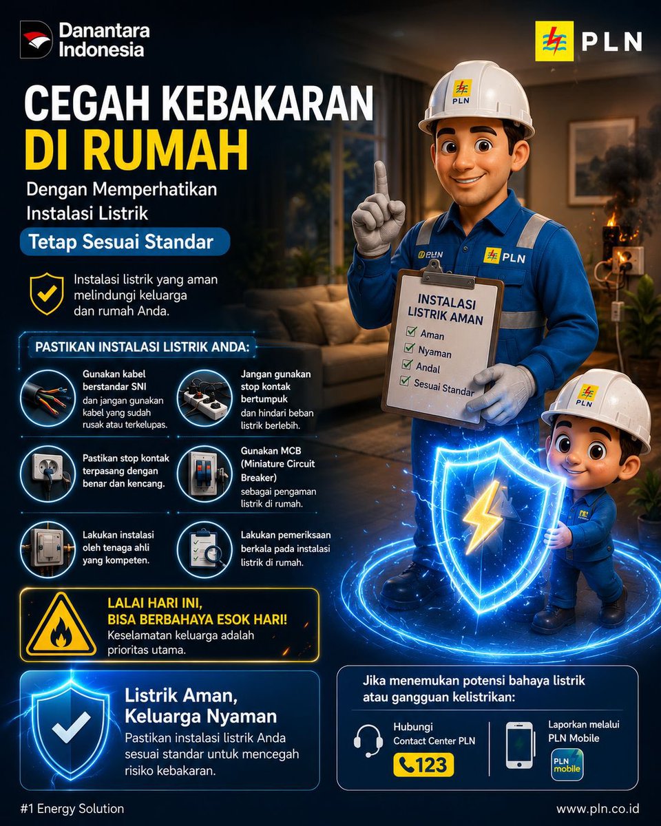 iphabafadal's tweet photo. ⚡ Cegah Kebakaran Dimulai dari Instalasi Listrik yang Aman ⚡

Jangan anggap sepele instalasi listrik di rumah.
Kabel tidak standar, stop kontak bertumpuk, hingga instalasi yang tidak sesuai standar dapat memicu korsleting dan kebakaran. 🔥 https://t.co/dBzuzDJ62y