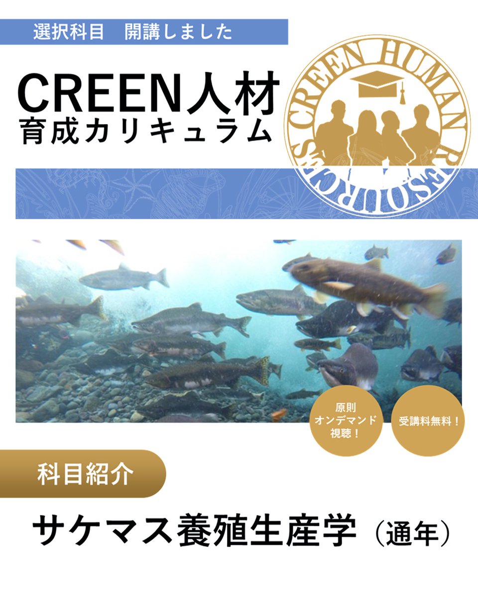 Balance_deOcean's tweet photo. 【CREEN人材育成カリキュラム 選択科目開講】
サケマス養殖生産学（通年）が開講されました🙌

詳細はこちらからご覧ください☟
https://t.co/6IvHpYvdrz

受講生の皆さまの知識、視野、たくさんの可能性が広がることを願っています✨ https://t.co/cHMoEiaEOs