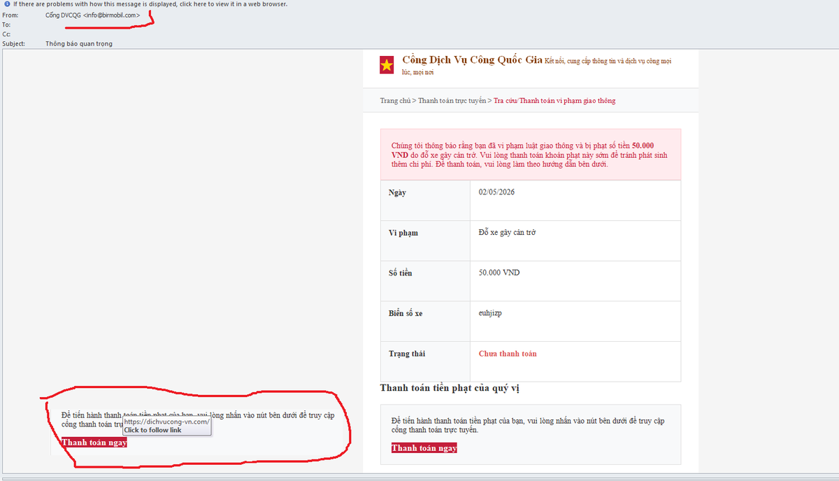 DVMS_VN's tweet photo. Email giả mạo công dịch vụ công quốc gia để đào lửa, mọi người cảnh giác.
#AnNinhMang #LuaDao #EmailPhishing #LuaDaoQuaEmail https://t.co/lqciAk2rEm