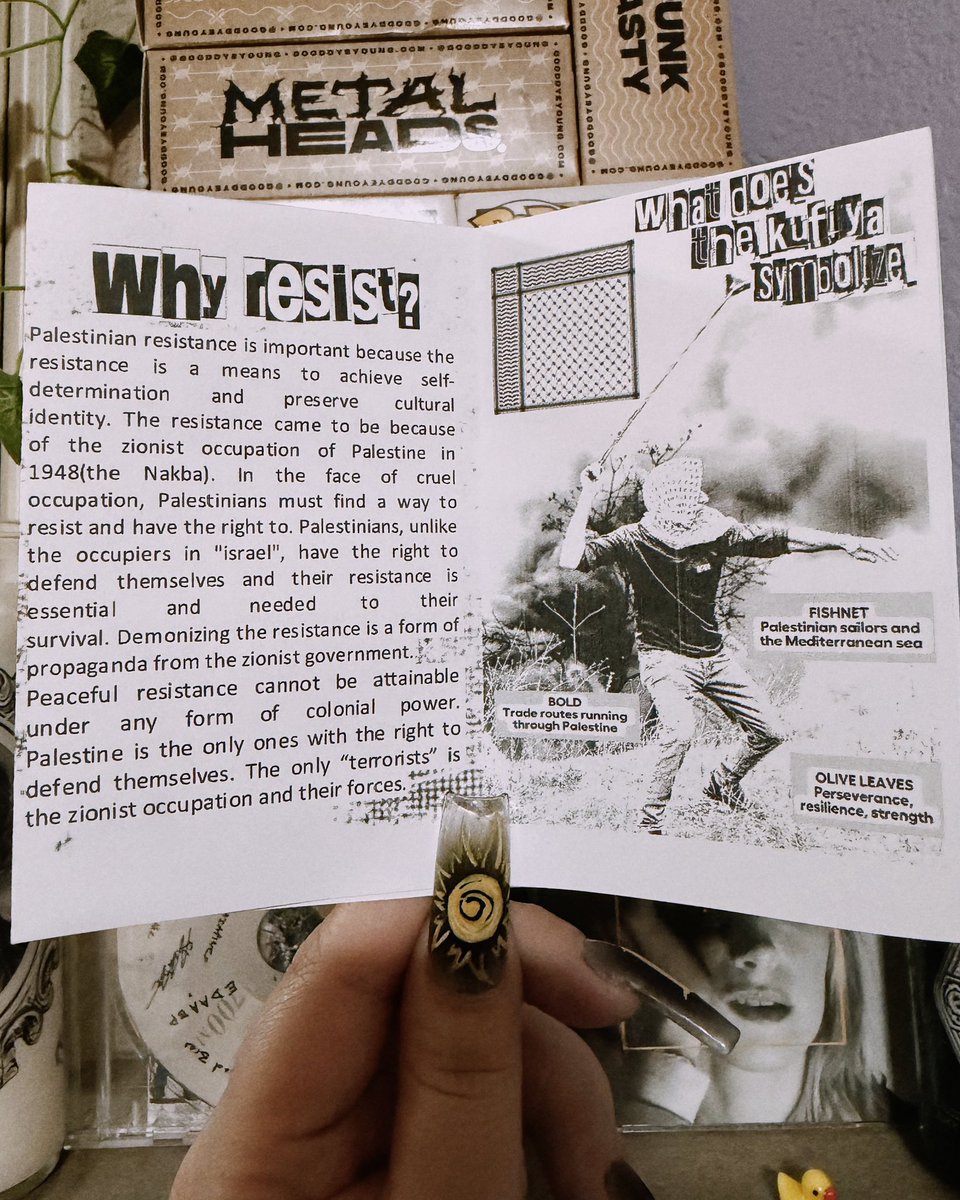 ohhayalex_'s tweet photo. wanted to take a moment to highlight this cool little Punks for Palestine mini-zine that was passed out in line for hayley’s show in austin last saturday - loads of information on the importance of Palestinian resistance &amp; resources to learn more along w/ ways to help 🇵🇸 https://t.co/ruwHHU3uqh
