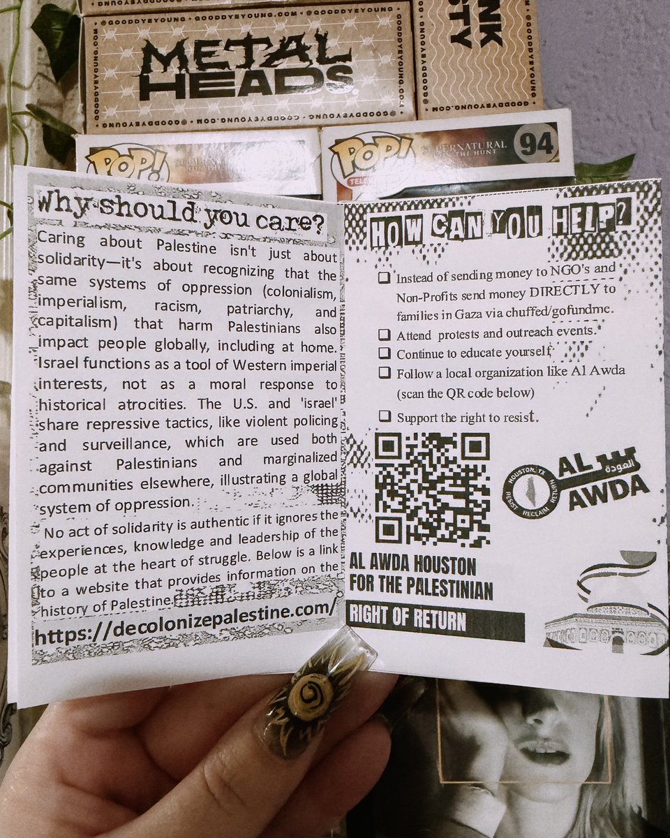 ohhayalex_'s tweet photo. wanted to take a moment to highlight this cool little Punks for Palestine mini-zine that was passed out in line for hayley’s show in austin last saturday - loads of information on the importance of Palestinian resistance &amp; resources to learn more along w/ ways to help 🇵🇸 https://t.co/ruwHHU3uqh