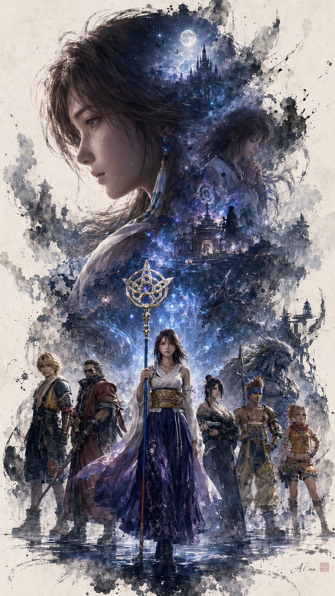 Looks great. Amazing 🤩 
Thanks 
Wow. Tidus and Yuna
#fanart #aiart