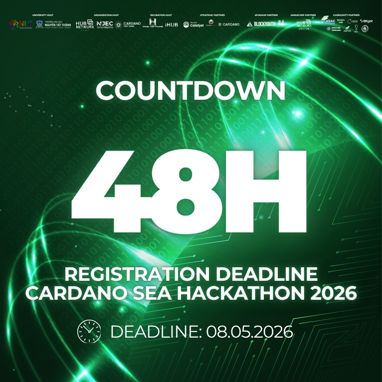 HUBNetworkVN's tweet photo. Cardano SEA Hackathon 2026 | 48-HOUR COUNTDOWN TO REGISTRATION CLOSING 🚨

🔥 You have an idea, you've discussed it with your team, you've even started building? Now is the time to stop hesitating and apply. Don't let a little "I'll do it tomorrow" turn into regret when you're almost at the final step.
⏳ Only 48 hours left before the registration form officially closes. The opportunity to enter the Southeast Asian technology arena, taking your ideas from draft to reality, is closing every hour.
❓Still refining your idea, waiting for a full team, or waiting until you're "more ready"? You don't need perfection to start. Start first, then refine. Apply today!

—----------------------------------
Below is the registration information. Join now!!
𝐂𝐀𝐑𝐃𝐀𝐍𝐎 𝐒𝐄𝐀 𝐇𝐀𝐂𝐊𝐀𝐓𝐇𝐎𝐍 𝟐𝟎𝟐𝟔: 𝐒𝐡𝐚𝐩𝐢𝐧𝐠 𝐭𝐡𝐞 𝐍𝐞𝐱𝐭 𝐒𝐨𝐮𝐭𝐡𝐞𝐚𝐬𝐭 𝐀𝐬𝐢𝐚 Builders
▶ Official application period: 09/04/2026 – 08/05/2026
▶ Round 1: Idea Proposal (09/04 – 08/05)
▶ Round 2: Project Submission (12/05 – 17/05)
▶ Finals: 24-Hour Hackathon + Pitching (26 – 27/05)
Format: Register as a team (maximum 4 members) or individually
✨ Link to register for the competition: https://t.co/69suMY5NzK
Eligibility:
- All students currently studying at universities and colleges in Vietnam and Southeast Asia.
- Developers and early-stage startups.
- Those with a startup idea that meets the competition criteria, along with ambition and passion, ready to turn their dreams into reality!