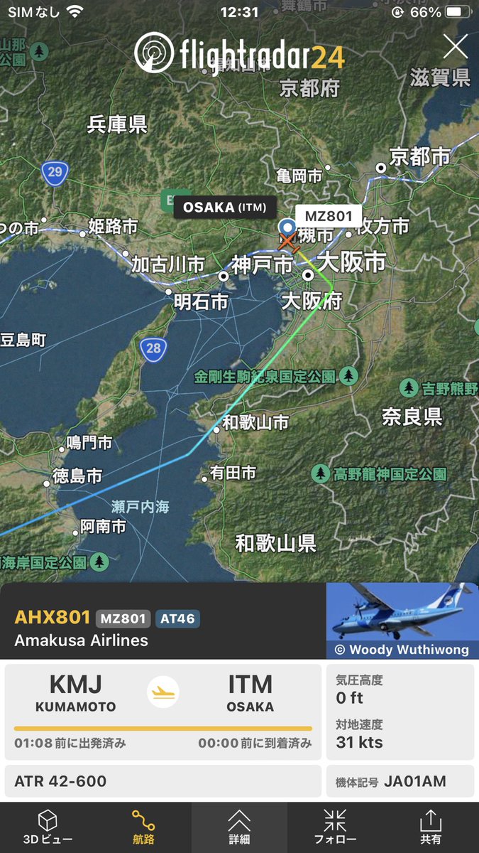 天空 12:31天草エアラインMZ801🐬 本日只今の伊丹の空は薄曇り⛅️大きな