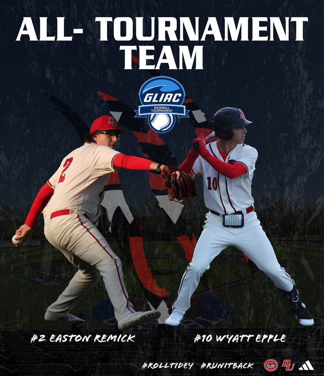 DU_BSBALL's tweet photo. Congratulations to #2 Easton Remick &amp; #10 Wyatt Epple on making the GLIAC All-Tournament Team‼️

#RollTidey #runitback https://t.co/Ufn5rI2iGu
