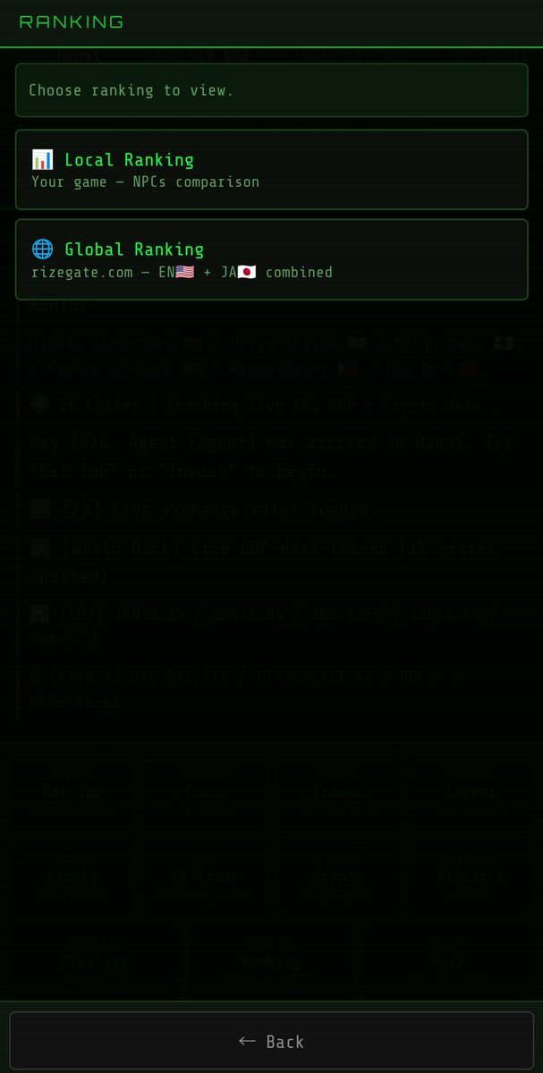 RGate7844's tweet photo. 🎮 Economic Conquest 2026 v5
​Asia economic strategy with LIVE market data!
✅ Real FX, Stocks &amp; Crypto
✅ Built-in TradingView charts
✅ Global Ranking (EN+JA)
✅ Save &amp; Play anytime
​Experience the Web3 economy.
👉 https://t.co/qCq18SqfMU
​#GameFi #Web3 #RZC #Polygon #IndieDev https://t.co/0Wl2pd0QEV