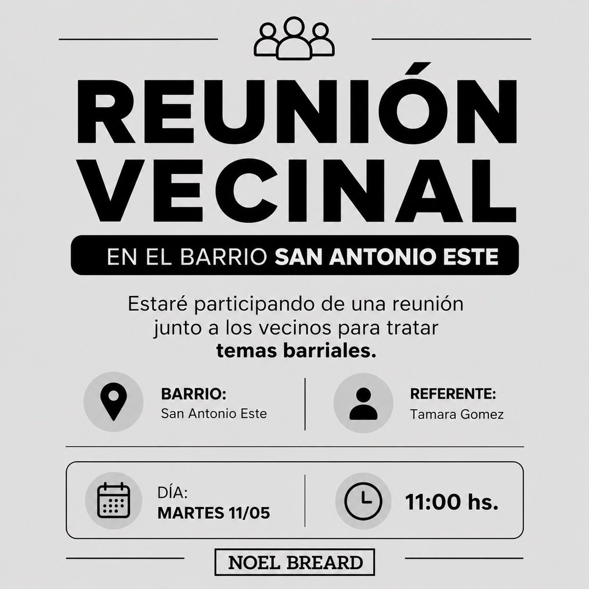 laalemctes's tweet photo. 🙌🏻 REUNION VECINAL

¡Los esperamos para compartir una reunión de vecinos y hablar juntos sobre los temas que nos importan en el barrio!

Barrio: San Antonio Este
Referente: Tamara Gomez
Día: Martes 11/05
🕐 11:00 hs.
📍Ubicación: https://t.co/RnNKr1Emeh https://t.co/thphuuyWgK