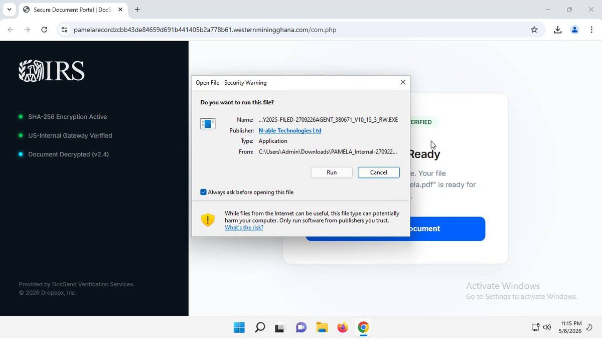 ⚠️Observed phishing URLs delivering RMM payload: RMM: N-Able Theme: IRS ...